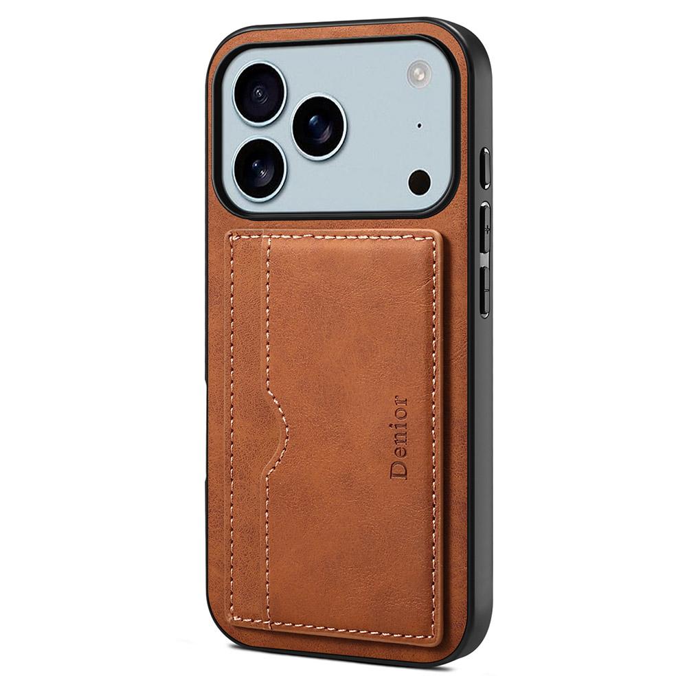 DENIOR For iPhone 17 Pro Max Case Card Holder Kickstand Leather Phone Back Cover
