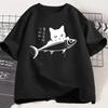 ZX Tee Black Cat T Shirt Women Cat Lover Tshirt Japanese Streetwear Fish T-Shirt Funny Kawaii Cat Owner Tshirt Women Short Sleeve