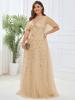 Ever-Pretty Womens Plus Size V Neck A Line Sequin Tulle Formal Dresses