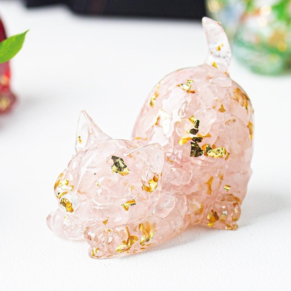 Gifts Curled Tail Crystal Cat Figurine Gold Foil Accents Handcrafted Style Cat Statue Cat Ornament Living Room Decor