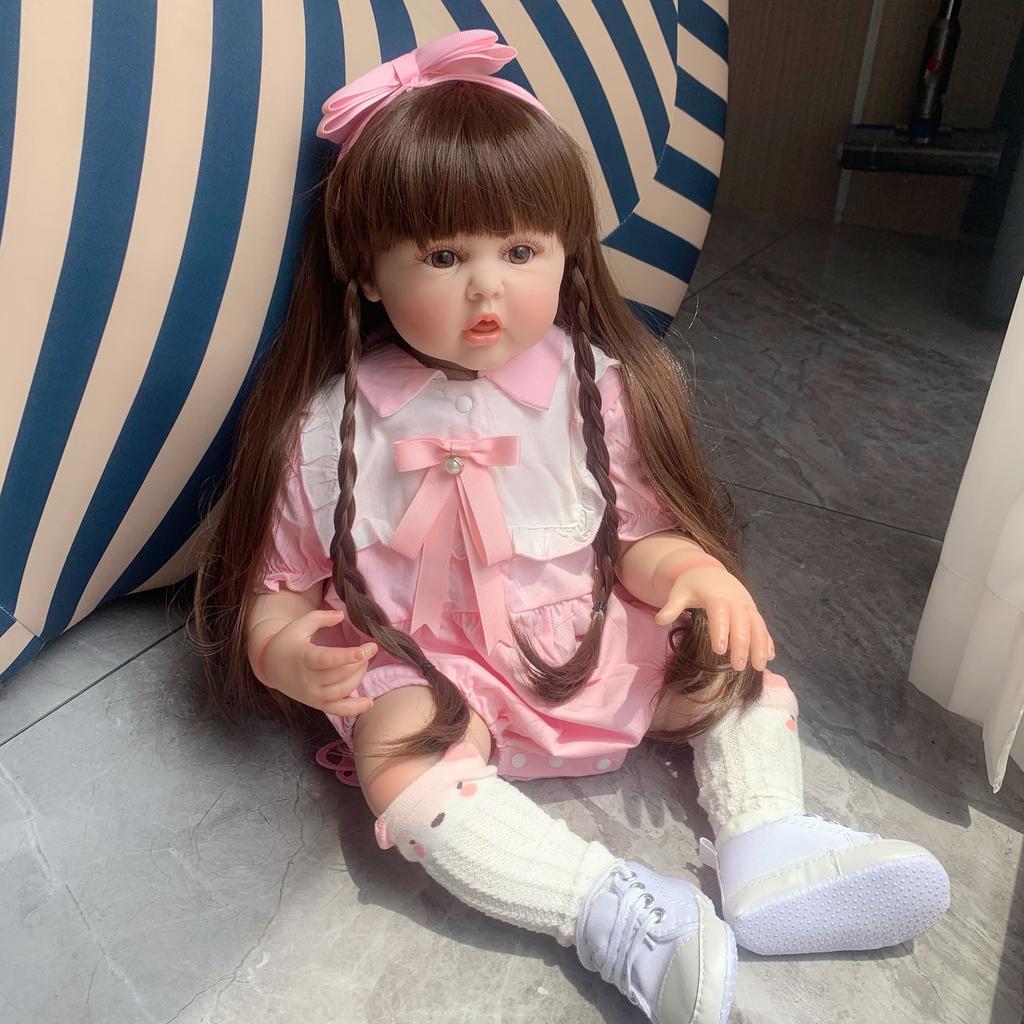 60 CM Silicone Reborn Toddler Doll Toy Lifelike Vinyl Princess Baby With Cloth Body Bebe Girl Birthday Gift