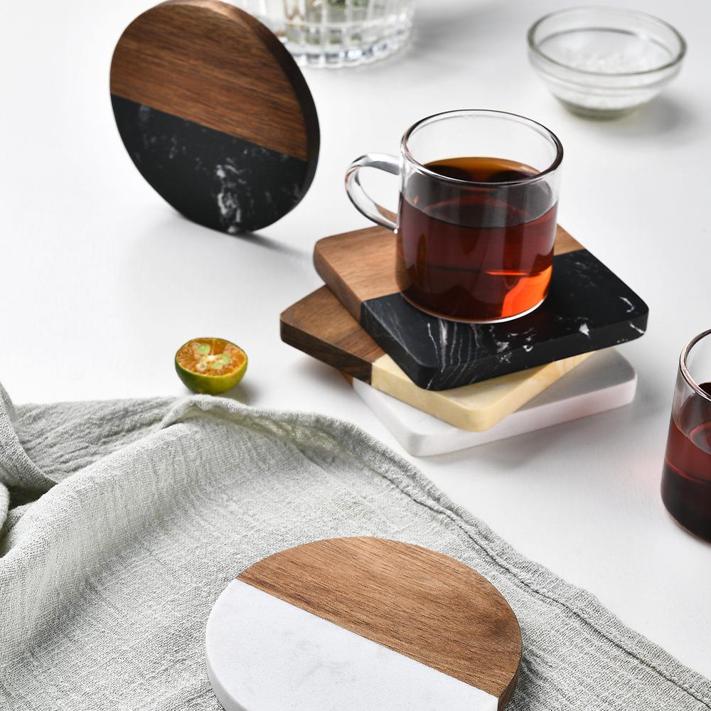 Marble with wooden Coasters Nordic Anti-scald Cup Mat Tea Cup holder Coffee Coaster Drinks tray Restaurant Bar tools