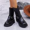 Модные женские коричневые ботинки на платформе для мотоцикла с пряжкой на ремешке и массивным каблуком, армейские ботинки, женские модные ботинки из искусственной кожи на молнии