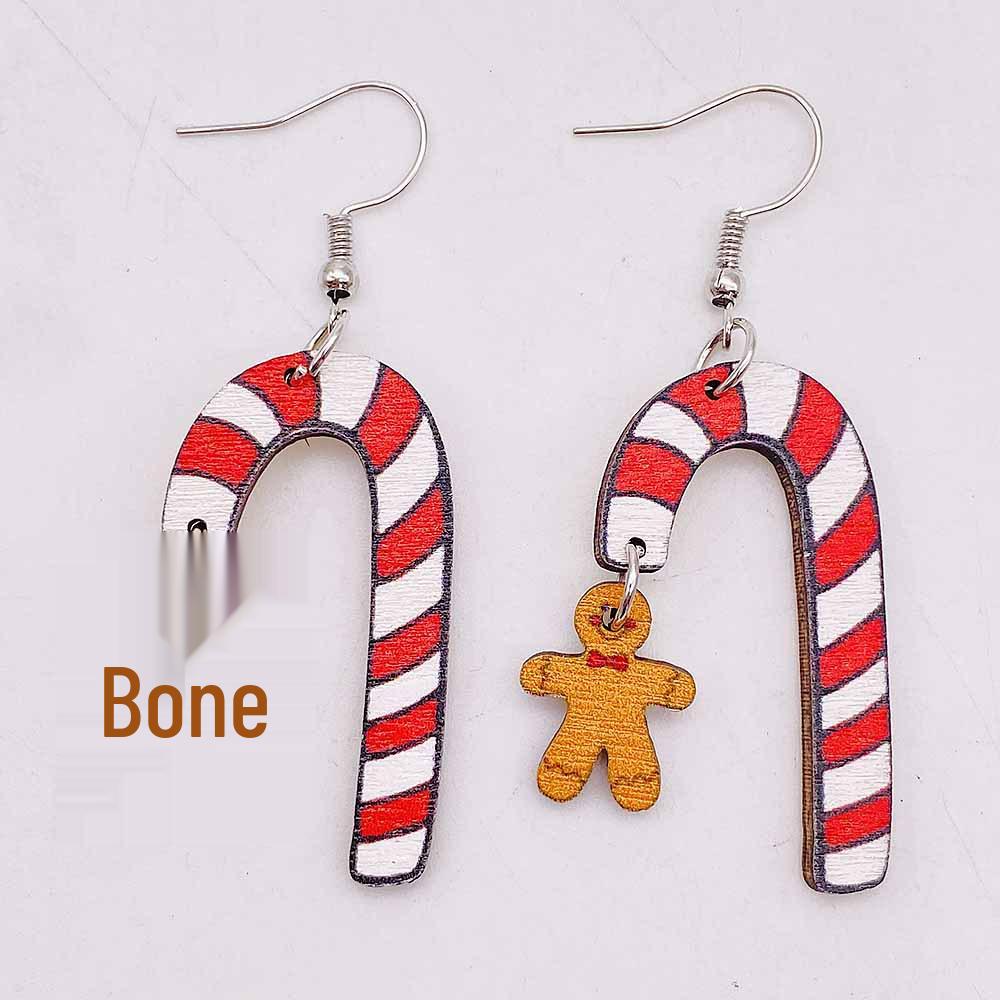 Santa Claus & Snowflake Candy Cane Wood Earrings - Festive Spliced Jewelry for Christmas Eve Parties