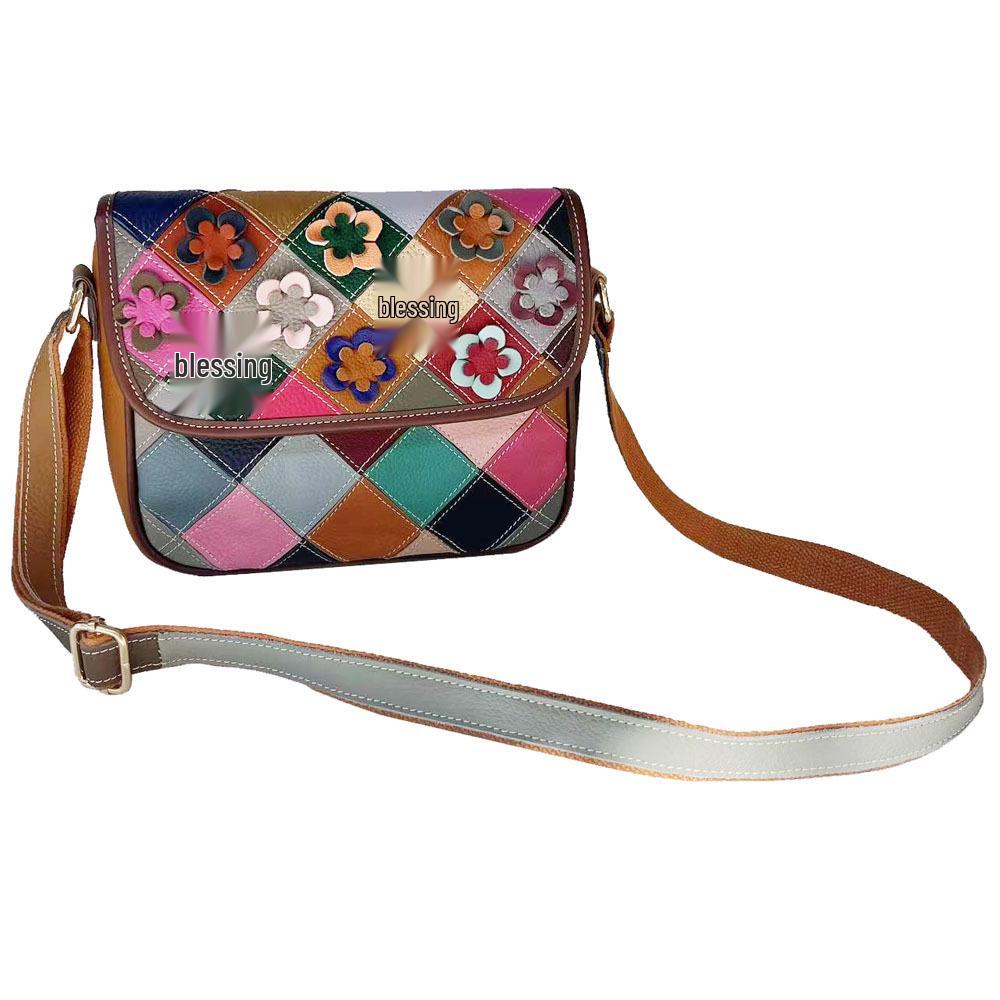 Красочная кожаная сумка кроссбоди в цветочную клетку для женщин