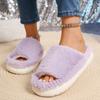 Fashion Faux Fur Keep Warm Slippers Women Winter Open Toe Thick Bottom Plush Slippers Woman Comfort Soft Non-Slip House Cotton Shoes