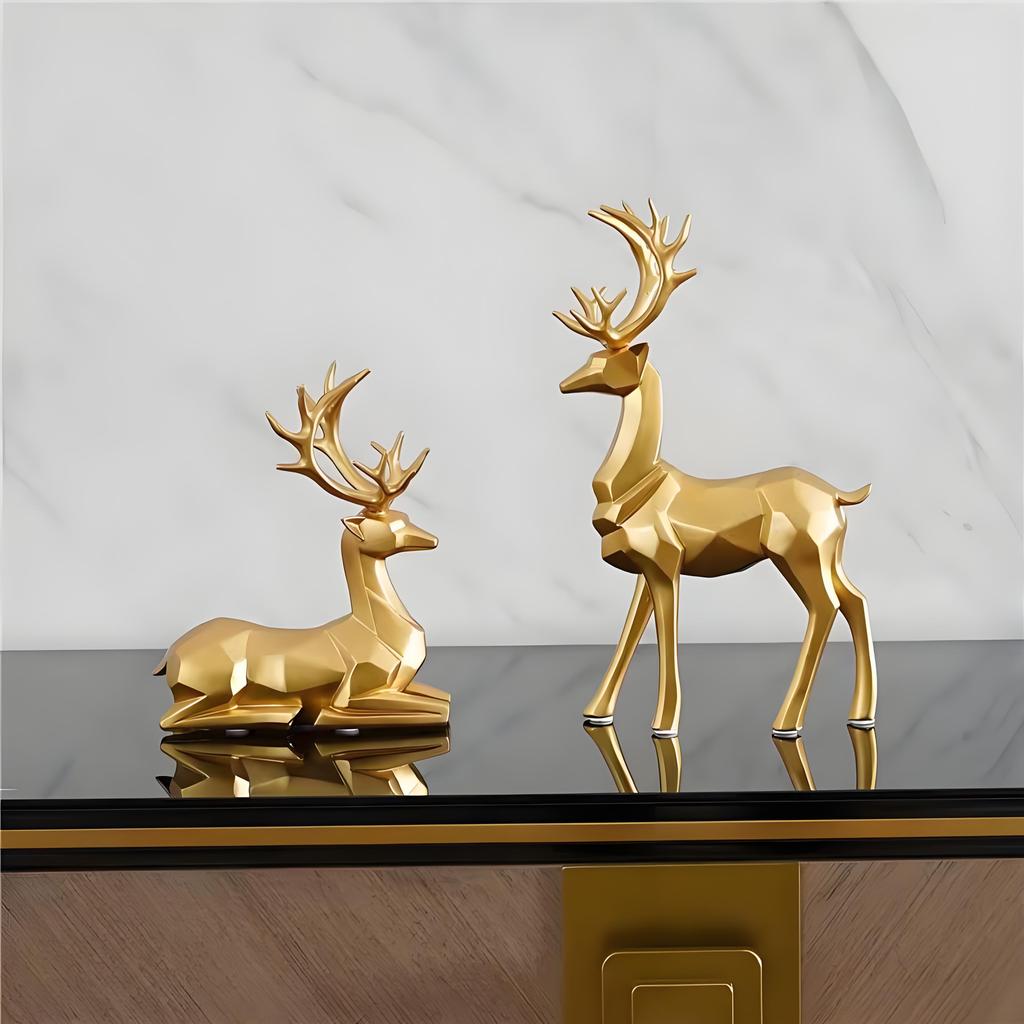2 Pieces Christmas Reindeer Figurines Decor Nordic European Style Deer Statue Fireplace Window Desk Bedroom Shelf Ornament