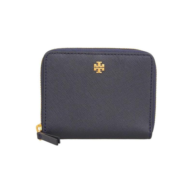 Tory Burch Tangli Baiqi Логотип застежка-молния двухстворчатый кожаный кошелек мини женский темно-синий 136098-405