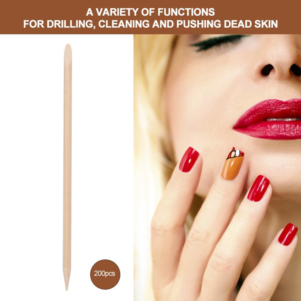 200pcs Double Heads Cuticle Pusher Wooden Stick Wooden Nail Stick Orange Wood Stick Pedicure