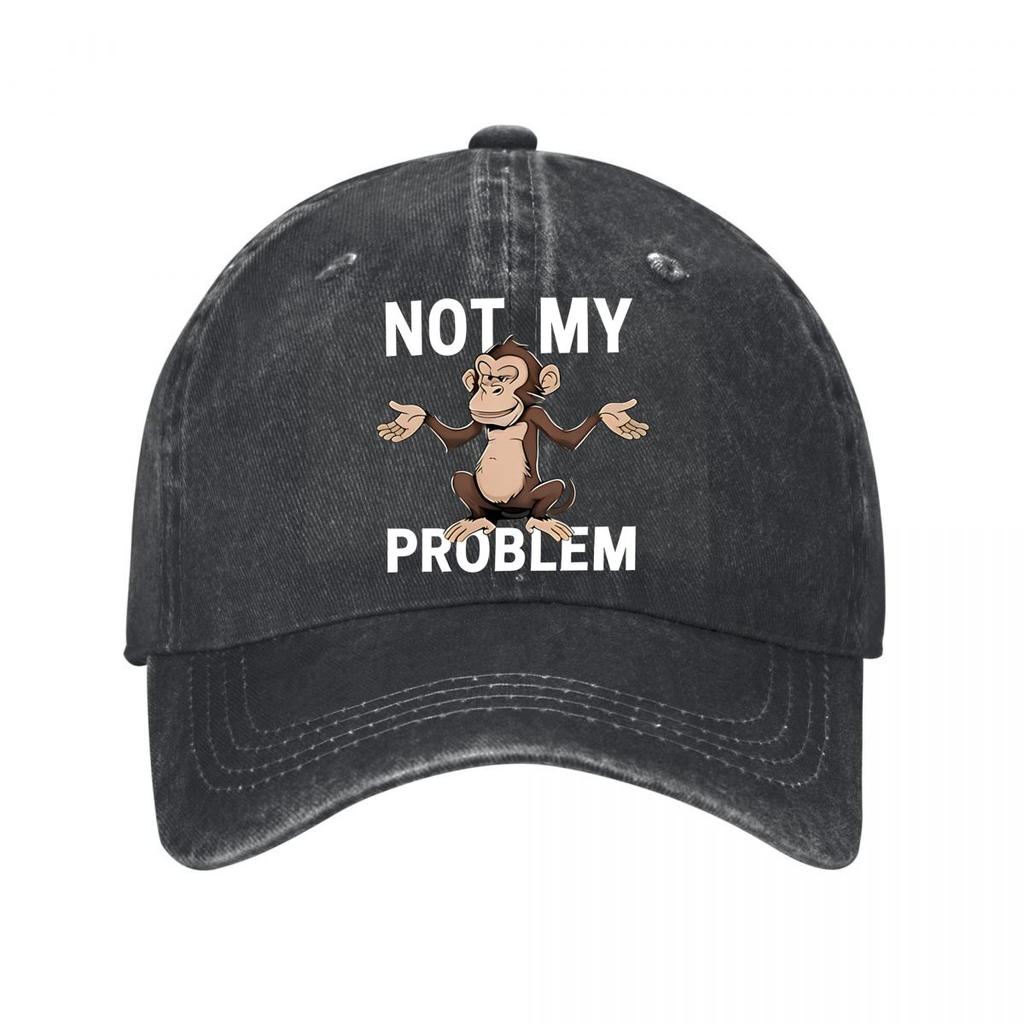Vintage Baseball Cap Monkey NOT MY PROBLEM D Print Washed Baseball Cap