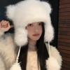Women Autumn Winter Warm Thicken Ear Protector Hat Cold Fur Ball Velvet Outdoor Bear Ear Bow Bomber Hats Sweet Cute Lei Feng Cap