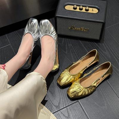 Нишевые женские туфли с мелким вырезом, женские новые плиссированные туфли с квадратным носком, женская летняя универсальная обувь на плоской подошве, туфли бабушкины женщины