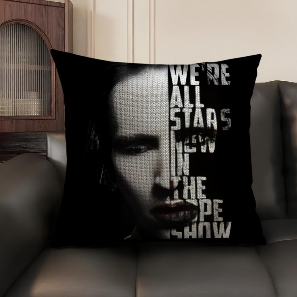 M-Marilyn Manson Чехол для подушки Rock Натуральный лен Органическая ткань Двусторонняя печать Диван Домашний декор Подарок Наволочка