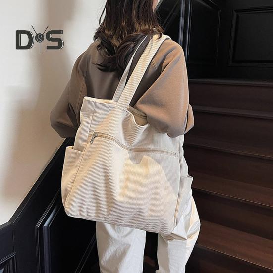 Женская вельветовая сумка-тоут, большая сумка на плечо, однотонная повседневная сумка-тоут с молнией и карманами для путешествий, занятий в спортзале, отпуска