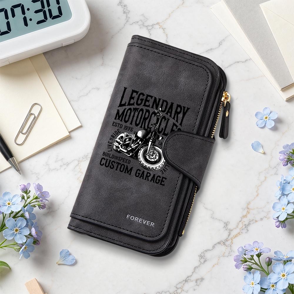 Retro Biker Print Long Wallet Multi Slot Card Holder Casual Daily Portable Purse