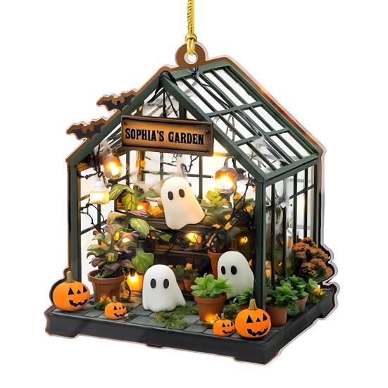 Cute Ghost Reading Book Ornament 2D Acrylic Ghost Pumpkin Window Hanging Decoration for Halloween Home Party Decor
