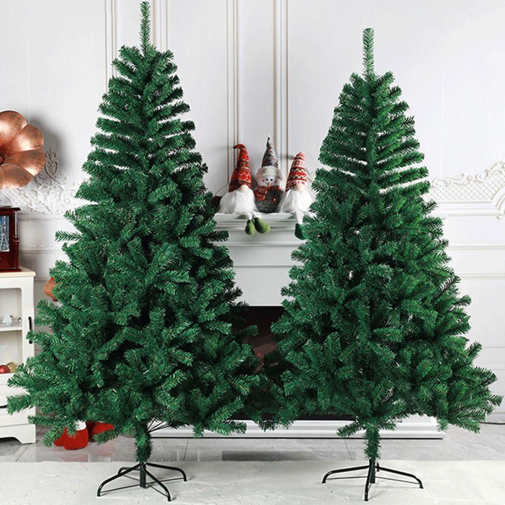 Зеленая Искусственная Рождественская Елка ПВХ Зашифрованный Дизайн Имитация Искусственной Ели Рождественская Атмосфера Металлическая Подставка