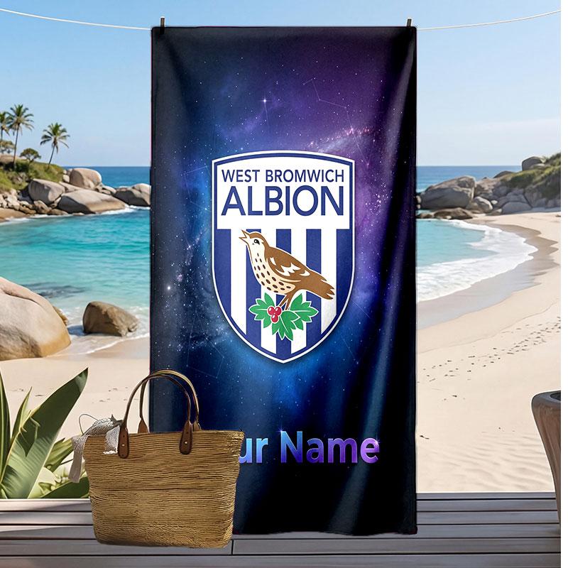 West Bromwich Albion FC Personalized Printed Beach Towel Soccer Logo Support Custom Name Text Absorbent Towel For Sport Travel Special Gift