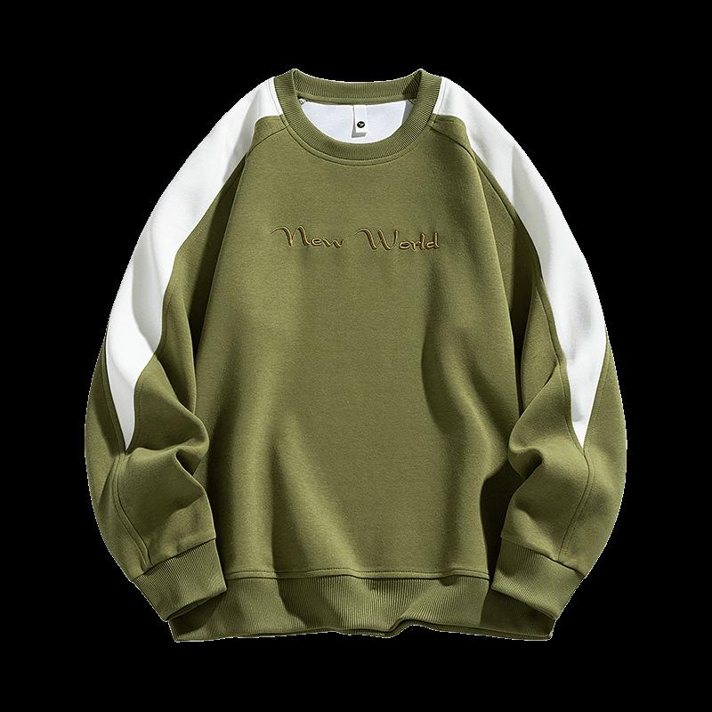 Весна и осень, большой мужской свободный круглый вырез, вышитая толстовка, модный мужской большой размер, цветная толстовка с блоками