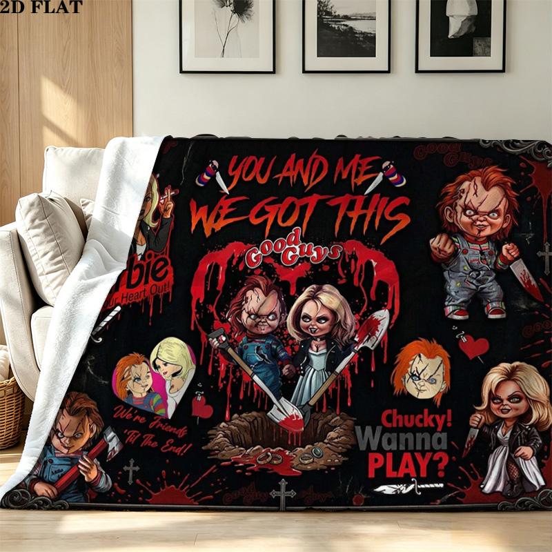 Chucky Horror Halloween Print Flannel Blanket High Quality Warm Comfortable Cover for All Seasons Perfect for Gifts Home Decor