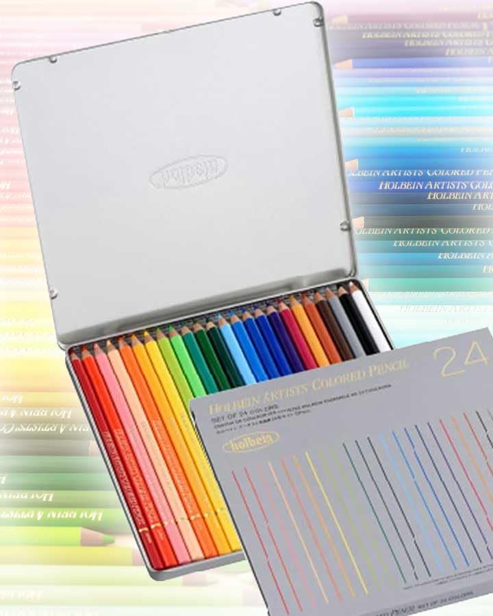 colored pencils Holbein Made in Colored Pencils Fast soft thick lead and Oil-based PRO. Art, Japan, "Artist 24-Color Set" - drawing, lead, barrel.