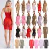 Womens Glossy Bodycon Dress Sheer Hip Wrap Clubwear Stretchy Playsuit for Nightouts