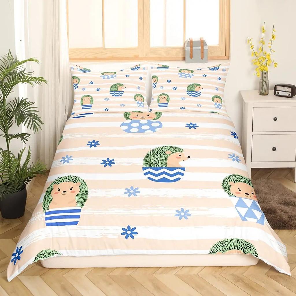 Пододеяльник с изображением ежа 3D с изображением ежа и цветка 2/3 шт. Комплект постельного белья для детей, мальчиков и девочек, королева животных, двойной пододеяльник