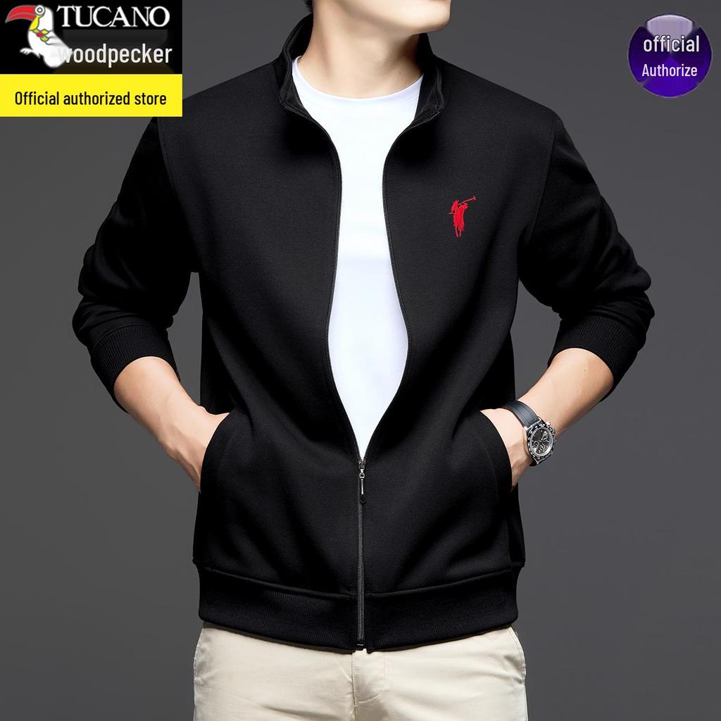 Мужская толстовка на молнии с воротником-стойкой Woodpecker - 2025 Весна/Осень Деловой кэжуал Хлопок