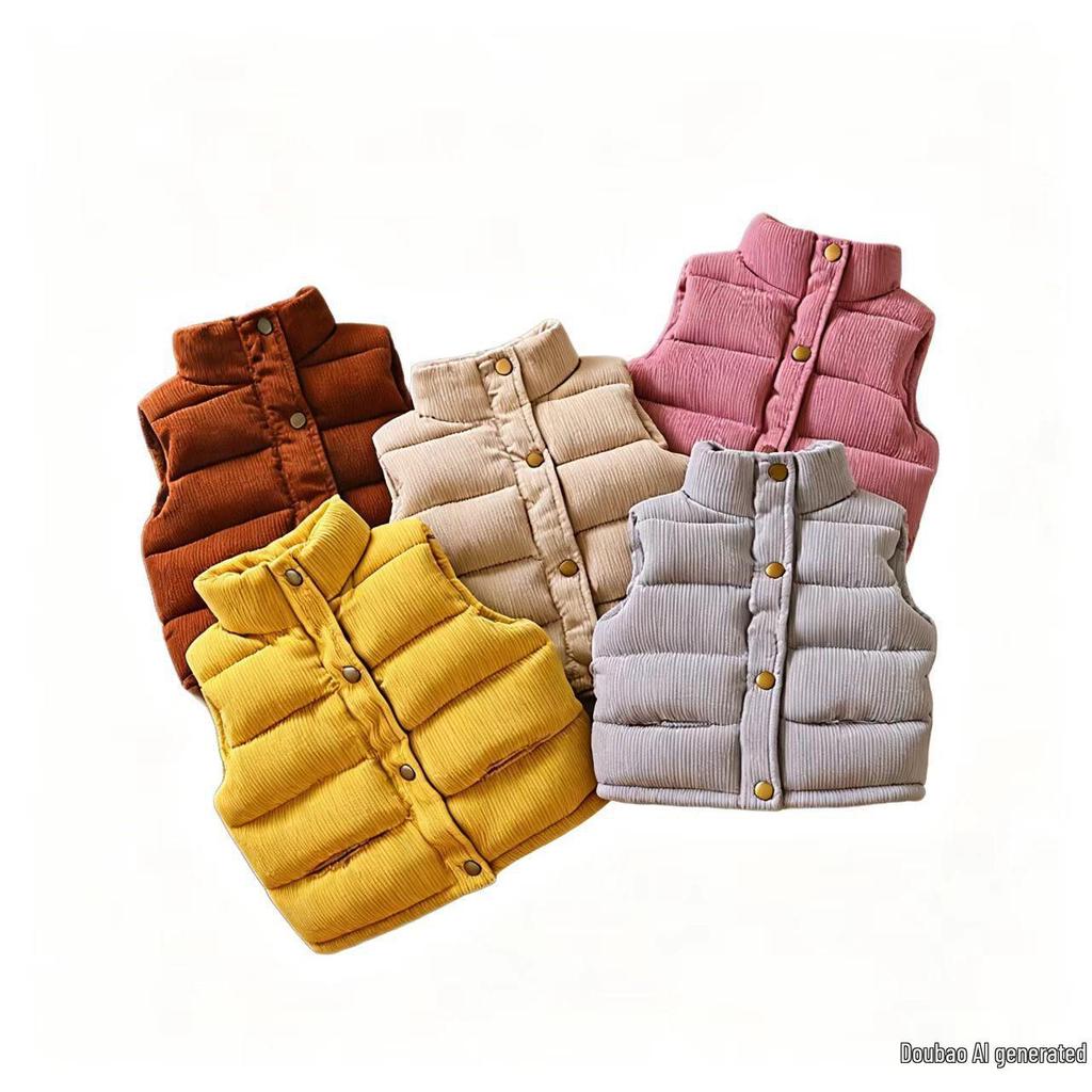 2026 Autumn/Winter Macaron Kids' Cartoon Down Vest - Unisex Button-Up