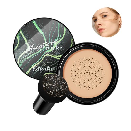 CC Cream with Mushroom Powder Puff Full Coverage Color Correcting Foundation Cream Hydrating Long Lasting Oil Control Natural Lightweight Concealer