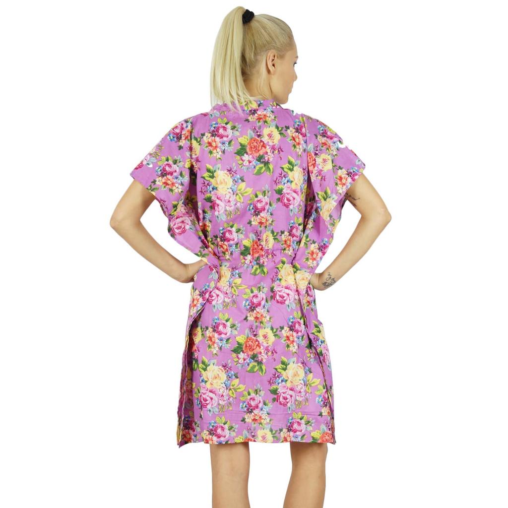 Bimba Женский цветочный кафтан для подружки невесты, короткий хлопковый кафтан, пляжное накрытие