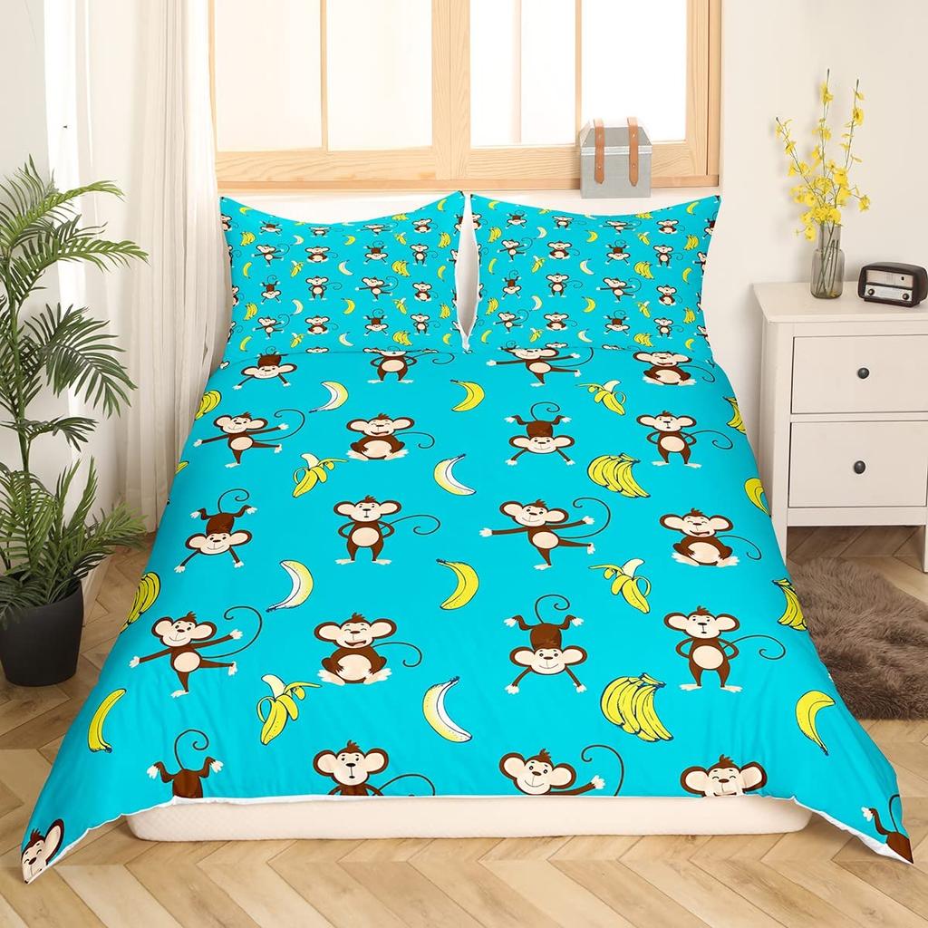 Милые обезьянки, мультяшные животные, пододеяльник для детей, женщин, подарки, свежий и естественный стиль, тематические украшения для спальни, размер Queen