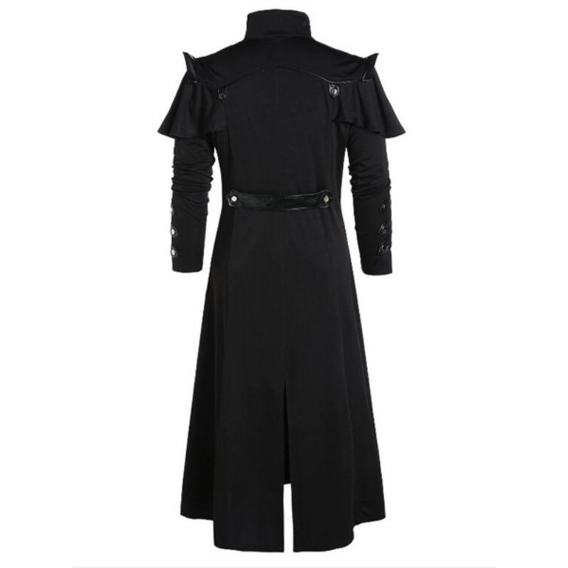 Винтаж Хэллоуин Средневековый стимпанк Убийца Эльфы Пиратский костюм для взрослых Мужская черная длинная куртка с разрезом Готическая броня Кожаные пальто