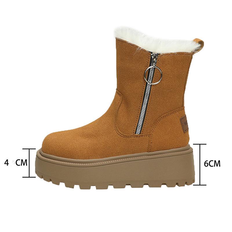 Fashion Chunky Platform Furry Suede Snow Boots Women 2025 Winter Thick Bottom Fluffy Fur Ankle Boots Side Zip Warm Plush Women's Shoes