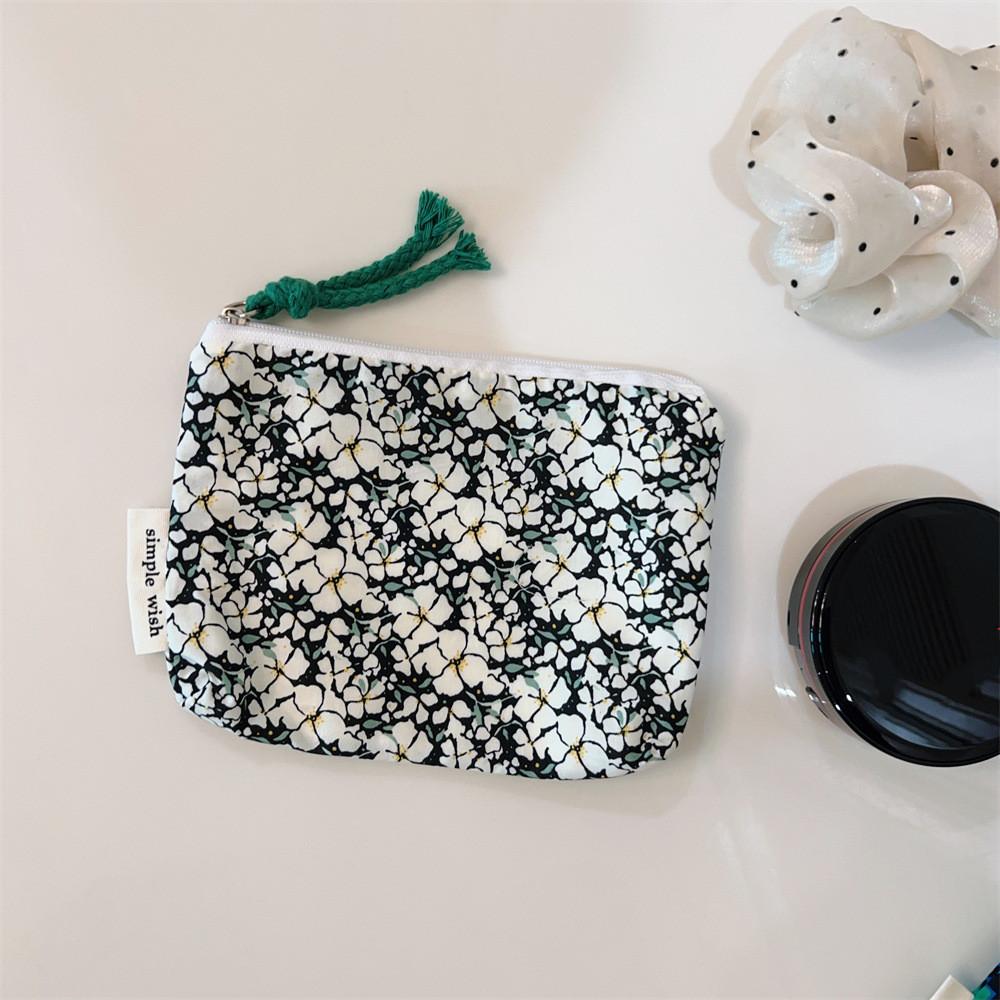 Мини-сумки-органайзеры из хлопка с цветочным принтом для женщин, маленькая тканевая косметичка для макияжа, маленькая сумочка для монет, детский косметичка