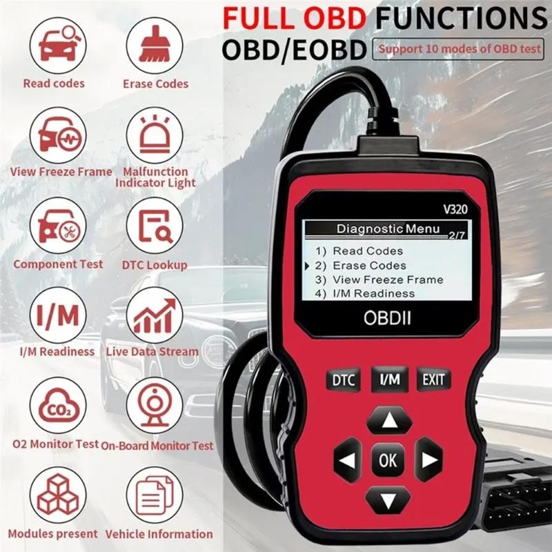 Компактный сканер неисправностей двигателя OBD2 с поддержкой 10 языков и большим дисплеем для быстрой диагностики проблем автомобиля