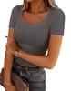 Women's Ribbed Knit Long Sleeve T-Shirt U Neck Slim Fit Sexy Casual Long Top