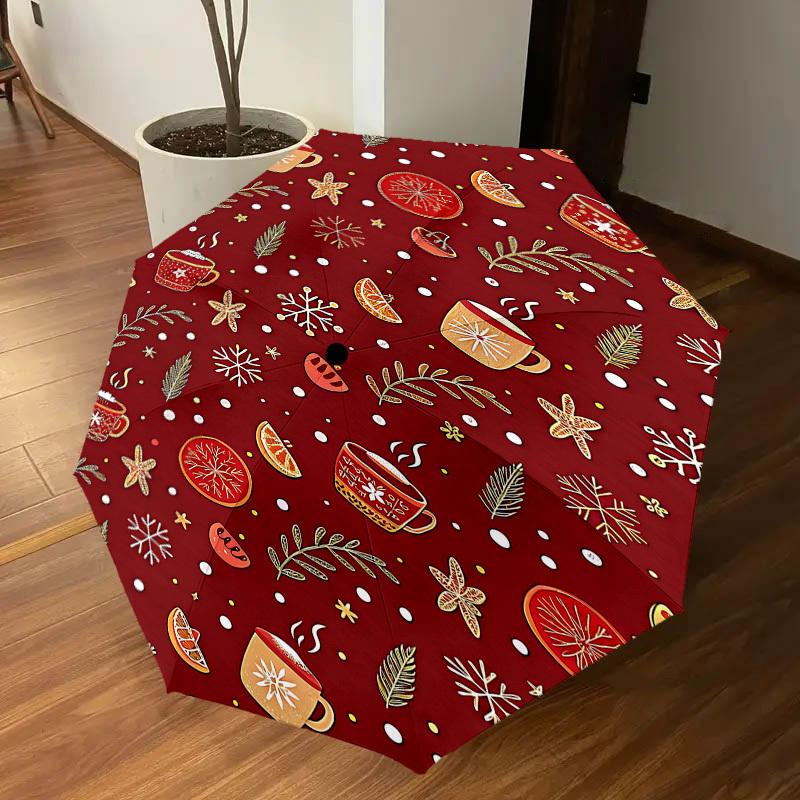 1pc Christmas, winter Automatic Open/Close Umbrella Compact Folding Umbrella with 8-Rib Shaft for Women/Men, Elegant Birthday1127S