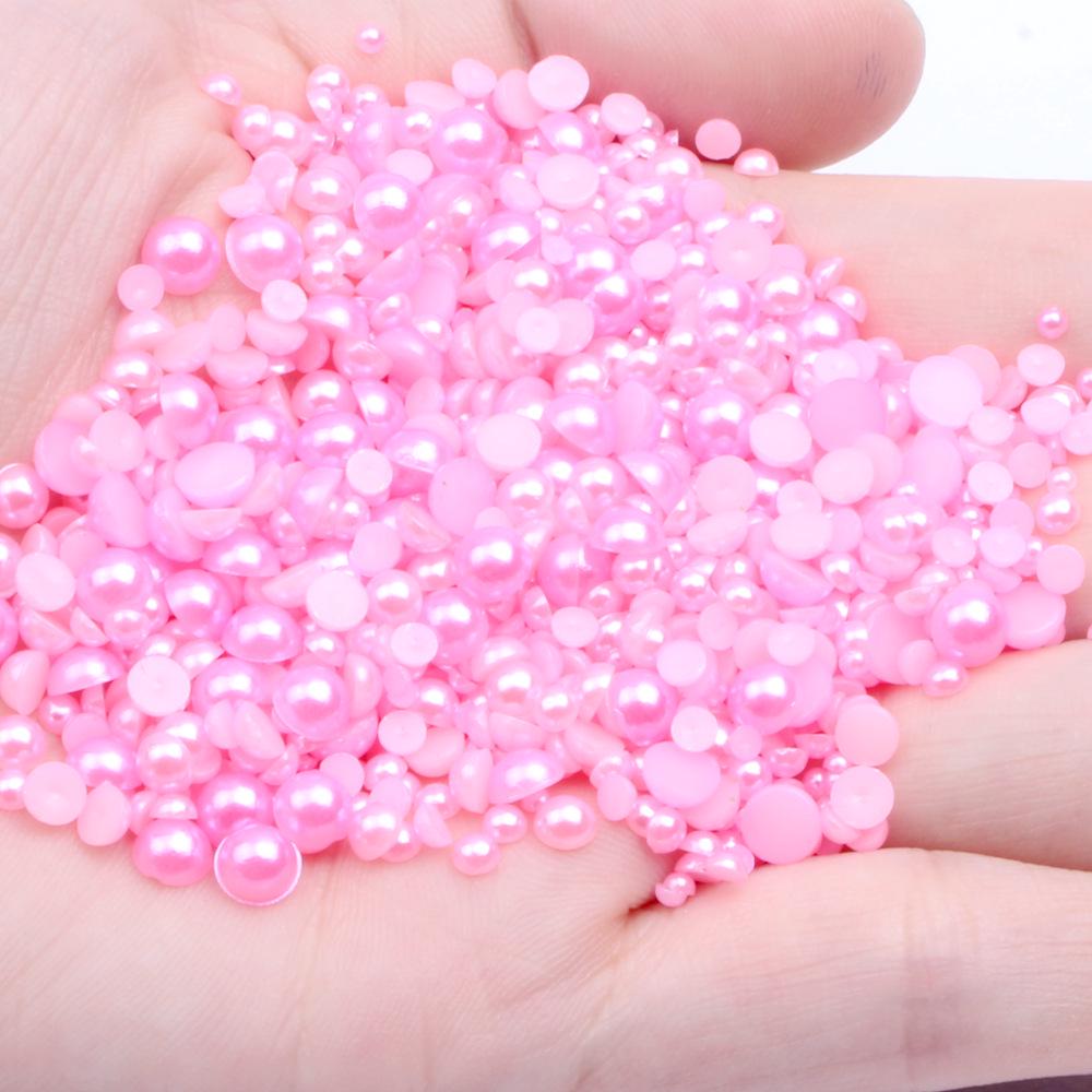 8mm Flat-Bottom Half-Round Imitation Pearls Beads, 100-Pack - DIY Rhinestone Mobile Case Accessories