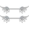14G Angel Wings Stainless Steel Nipple Ring Shiny Crystal Rhinestone CZ Straight Barbell Tongue Ring Pliers Protective Strip Piercing Body Jewelry