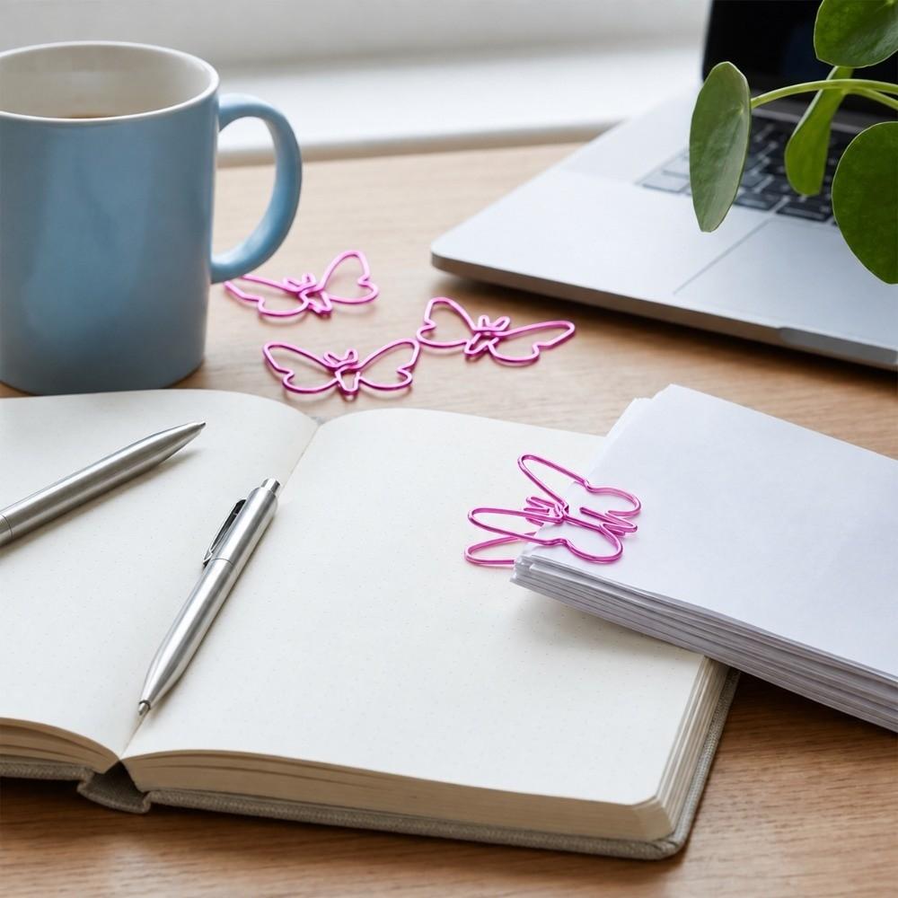 50Pcs Color Plated Butterfly Paper Clips Pink Decorative Paper Clips Document Organizing