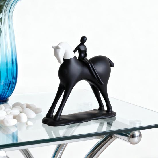 Abstract Man Black White Horse Figurine Modern Minimalist Artistic Horse Statue Resin Sculpture Home