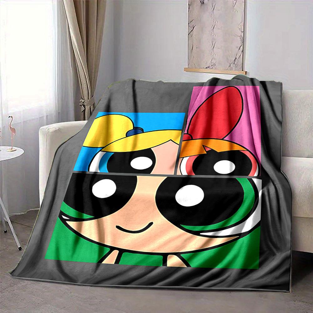 1pc Powerpuff Girls Flannel Throw Blanket Lightweight Soft Warm All Season Blanket for Sofa, Bed, Travel,L1028126