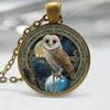 New Fashion Wicca Owl Glass Cabochon Necklace Retro Pendants Handmade Jewelry Wiccan Witchcraft Amulet