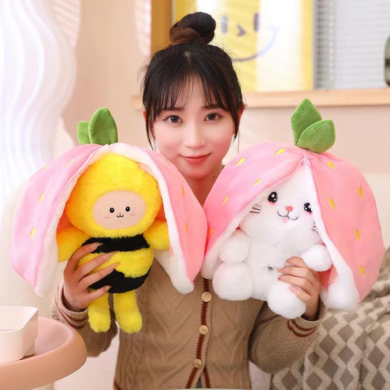 Strawberry Turned Into A Doll Plush Toy Childrens Sleeping Pillow Childrens Girls Birthday Christmas Gift Rabbit Bee Doll