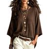 2026 Fall Womens Solid Knit Sweater Loose Oversized Sleeve Round Neck Casual Outerwear