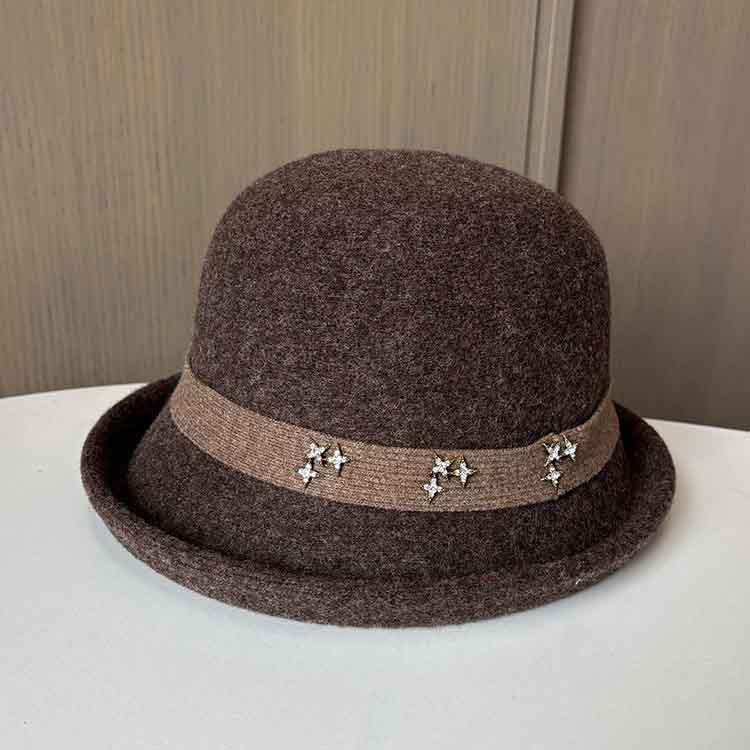 New high-grade woolen felt hat soft short brim crimped basin hat women's autumn and winter elegant dome bucket hat