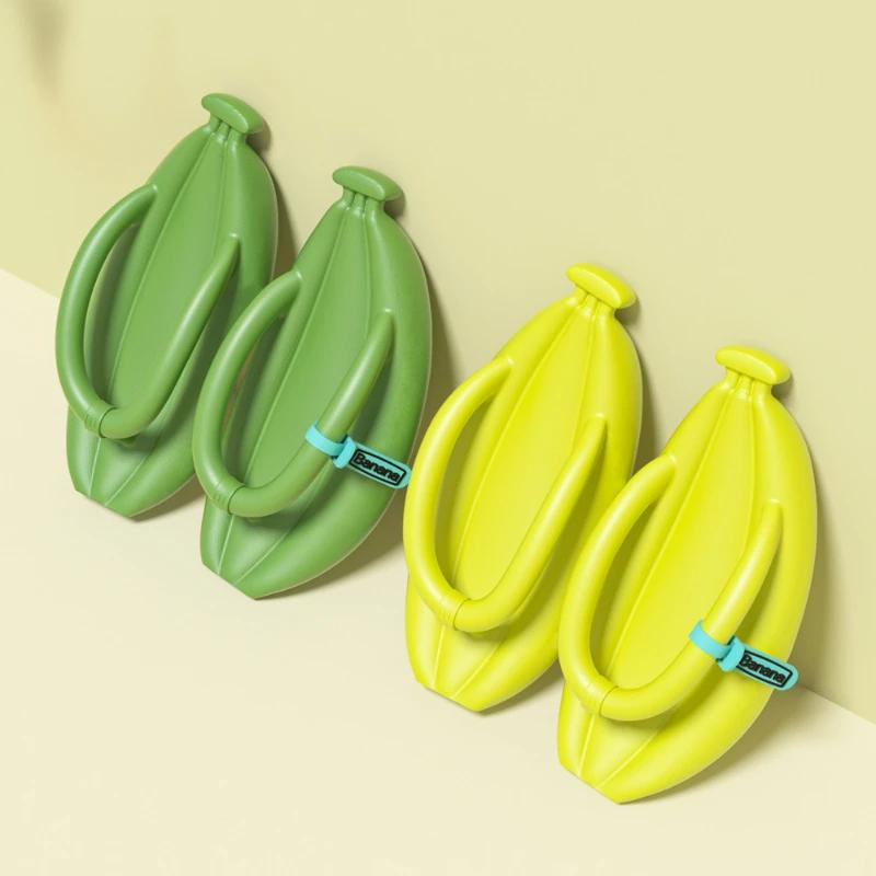 Вьетнамки-бананы, пара летних поступлений, пляжные тапочки, женские повседневные удобные шлепанцы на толстой подошве, забавные шлепанцы для ванной, 2024