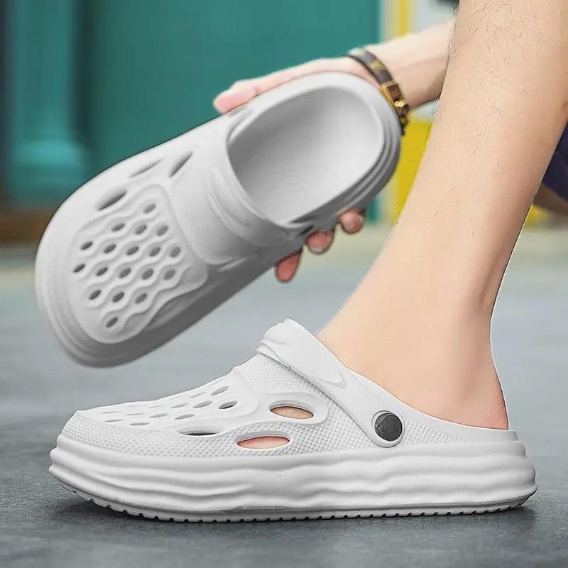 Модная платформа Мужские тапочки с отверстиями Сабо Слайды Мягкие Пляжные Повседневные Стиль 2025 Веселые Взрослые Высокое Качество Модный Дизайнер Роскошная Мужская Обувь