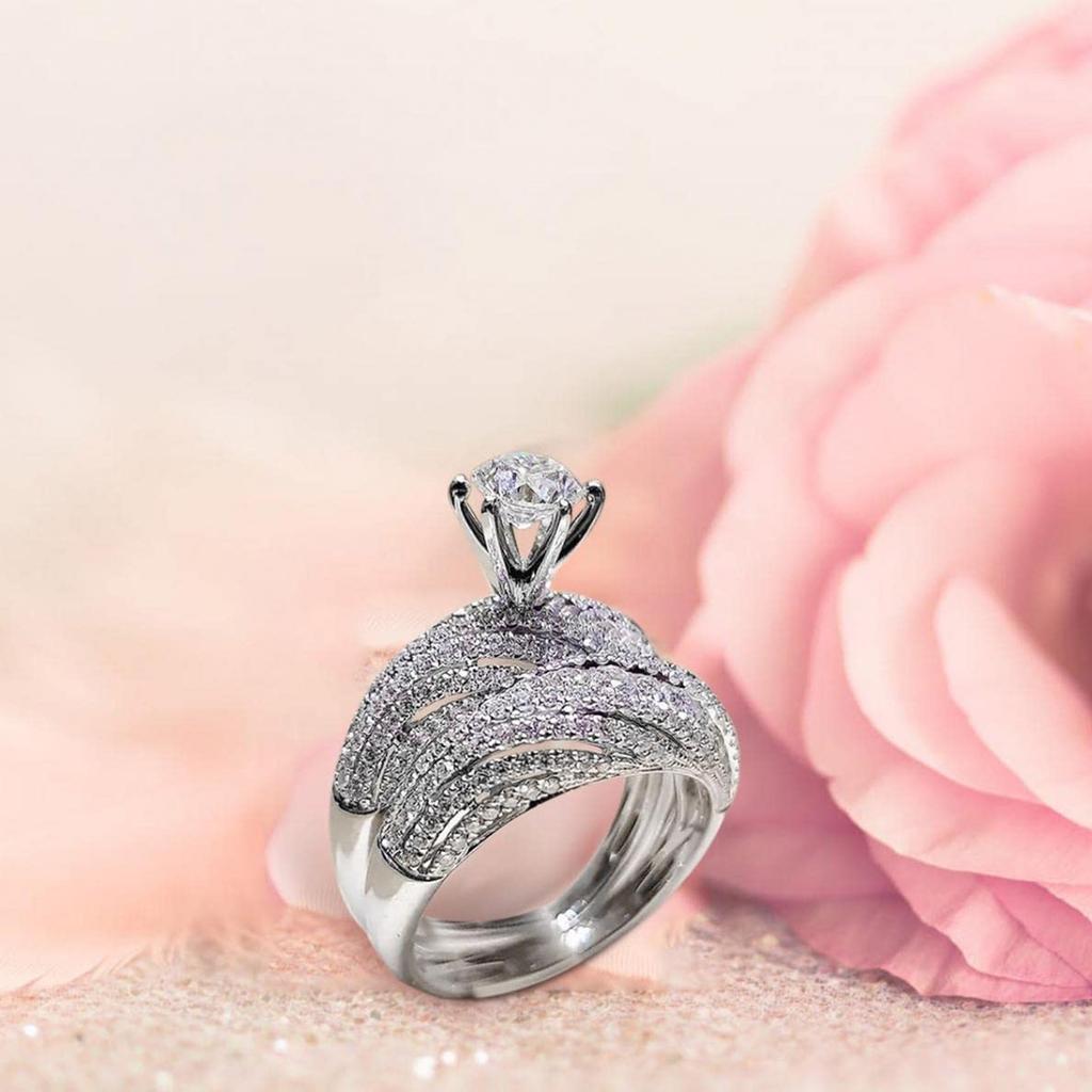 Кольцо со стразами и резьбой для пар, кольцо с полой резьбой, кольцо с инкрустацией из циркона, кольцо с круглым поддоном, женское кольцо